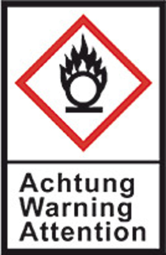 GHS-warning labels, PE-foil, GHS03, warning, flame o. circle, 100µm, 27x40mm - Luminix Health