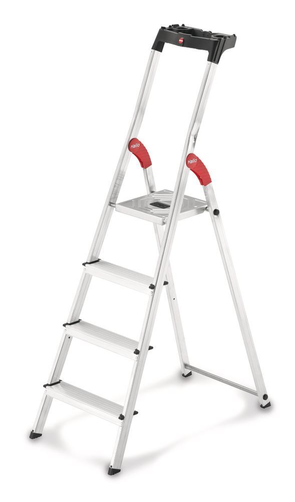 Safety ladder with steel platform, cap. 150 kg, 4 steps, W 450 x H 1580 mm - Luminix Health