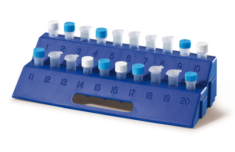 Rotilabo®-centrifuge tube rack, PP, for 1.5 and 2 ml tubes, blue, 20 holes - Luminix Health