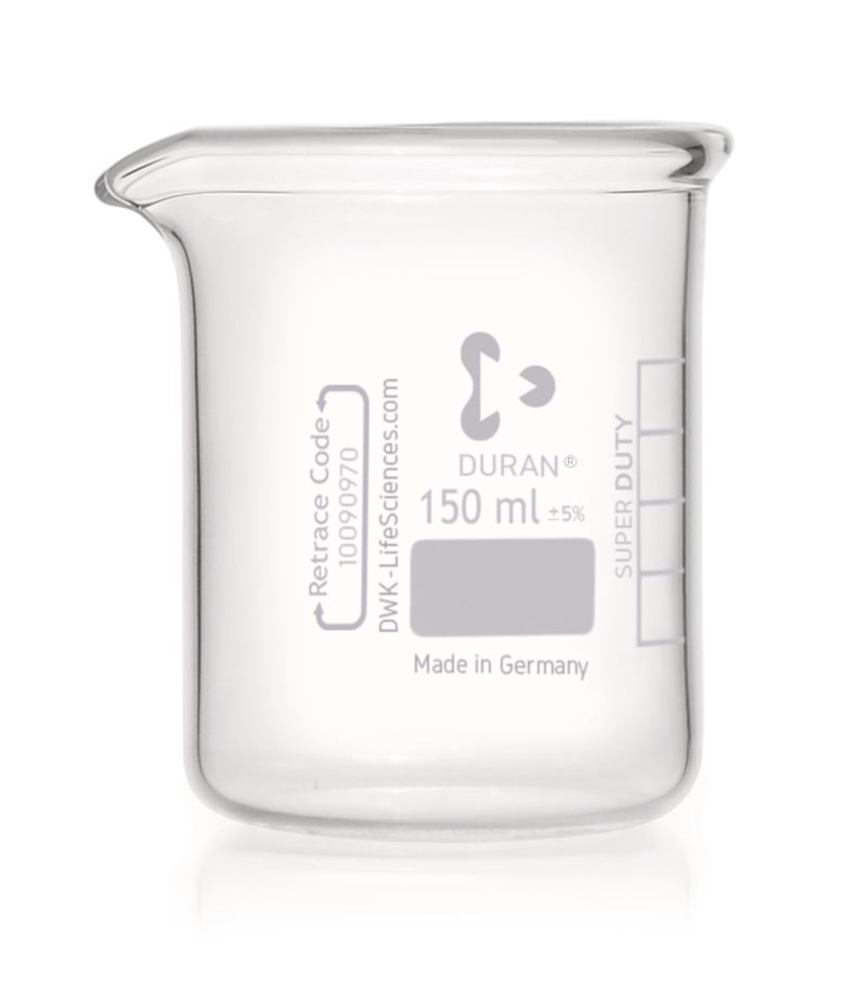 DURAN®-Super Duty glass beakers, vol. 150 ml, Ø outside 60 mm, H 80 mm - Luminix Health
