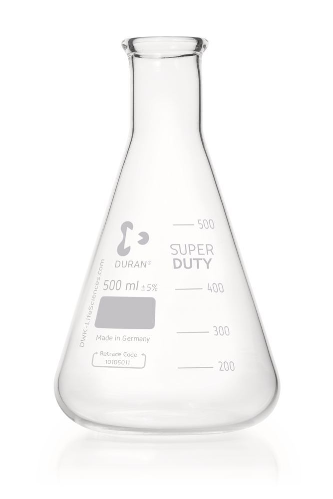 DURAN®-Super Duty narrow neck Erlenmeyer, 500 ml, flask outer Ø 105 mm, H 180 mm - Luminix Health