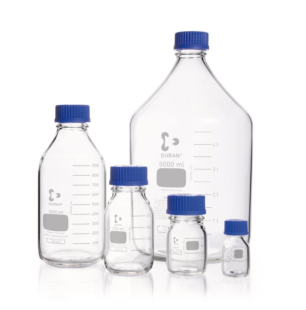 Screw neck bottle, DURAN®, transparent, w. pouring spout ring + cap, PP, 10000ml - Luminix Health
