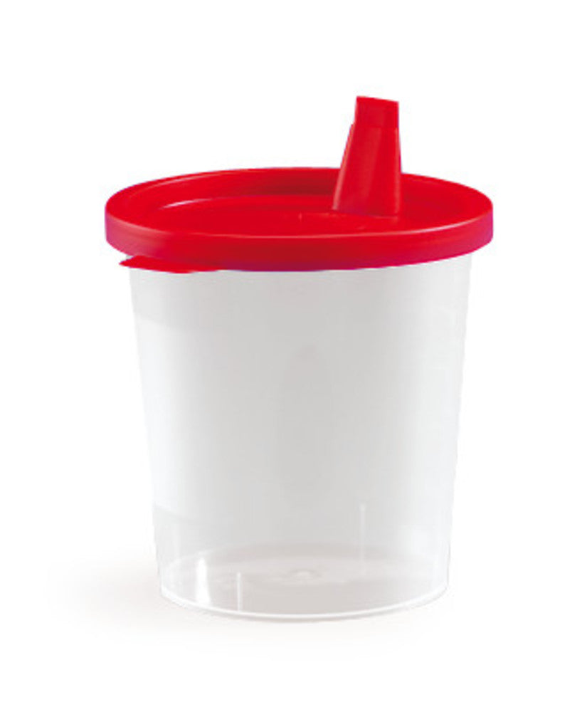 Sample beakers with snap-on lid, 125 ml, lid red, with spout, 500 unit(s) - Luminix Health