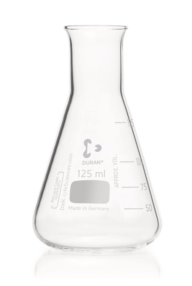 Narrow neck Erlenmeyer flasks, DURAN®, graduation, 125 ml, not in acc. with ISO - Luminix Health