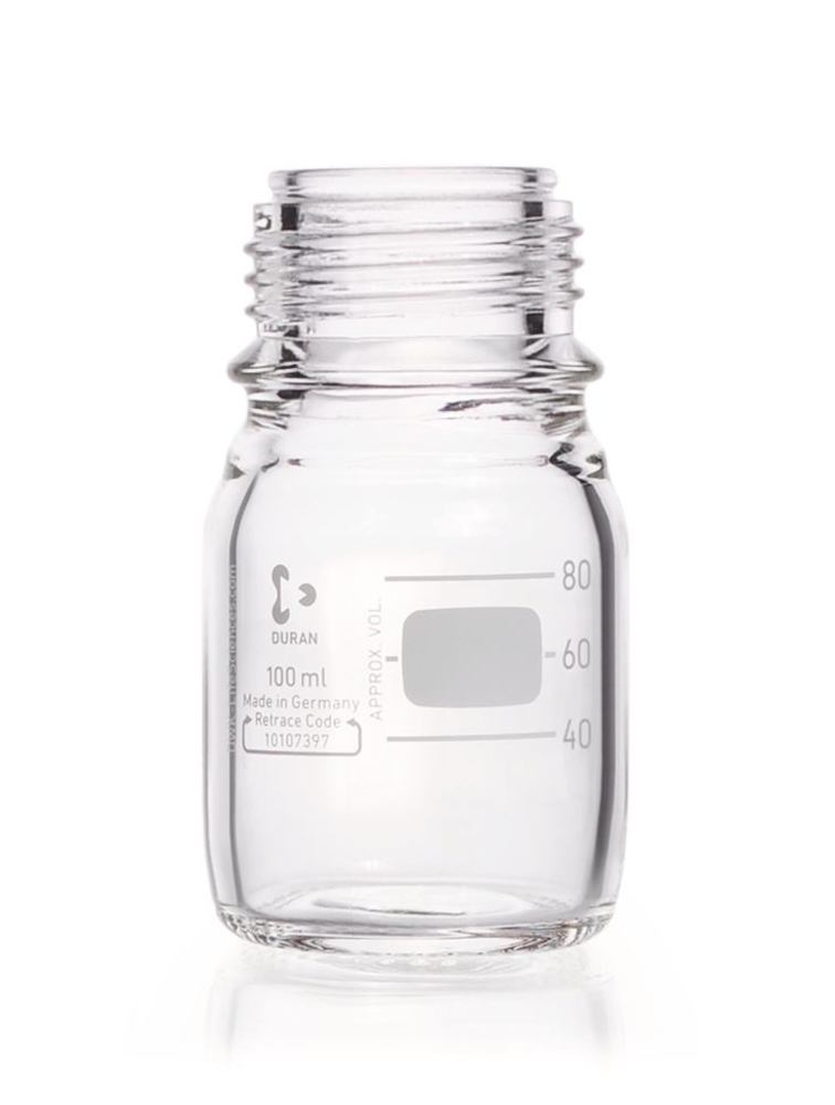 Screw top bottle DURAN® clear glass without pouring ring and screw cap, 100 ml - Luminix Health