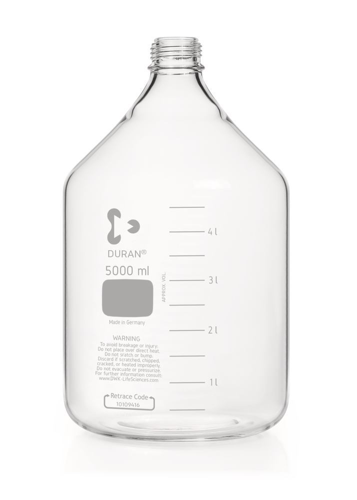 Screw neck bottle, DURAN®, transparent, without pouring spout ring + cap, 5000ml - Luminix Health