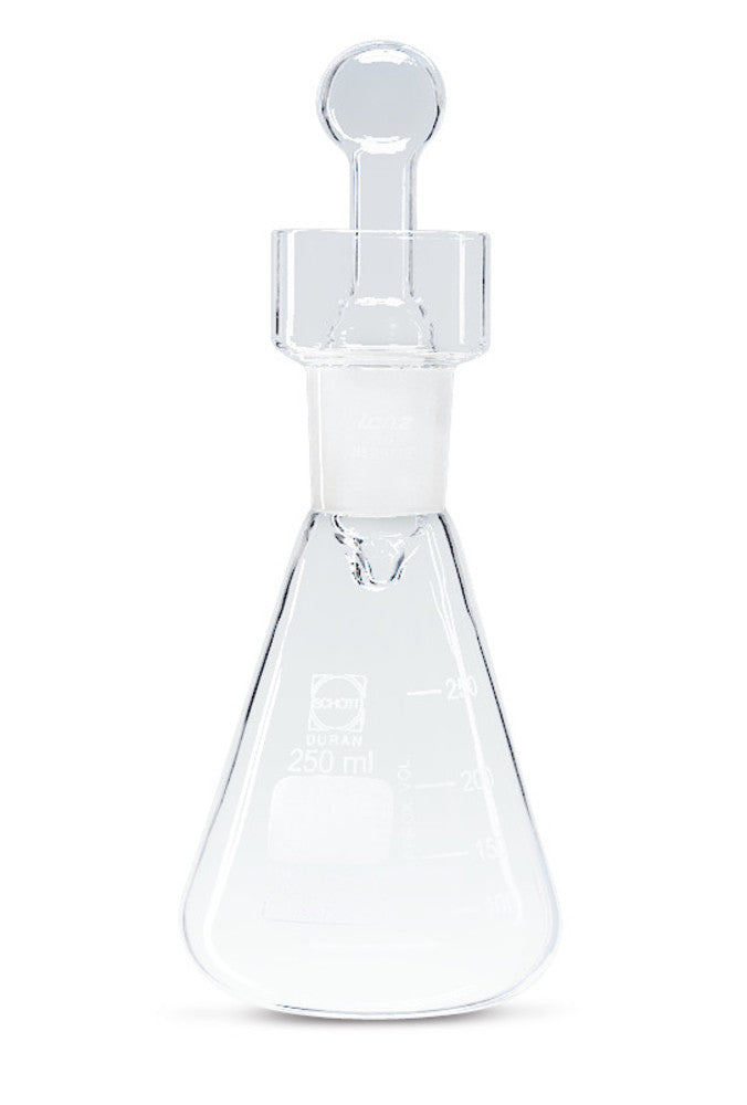 Iodine determin. flask w. neck, 100 ml, DURAN, with taper stopper NS 29/32 - Luminix Health
