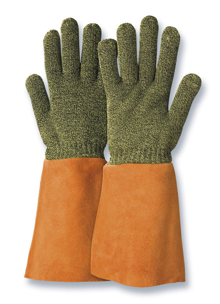 Heat resistant gloves KarboTECT®, size 9, with leather cuff, L 390 mm, 1 pair - Luminix Health