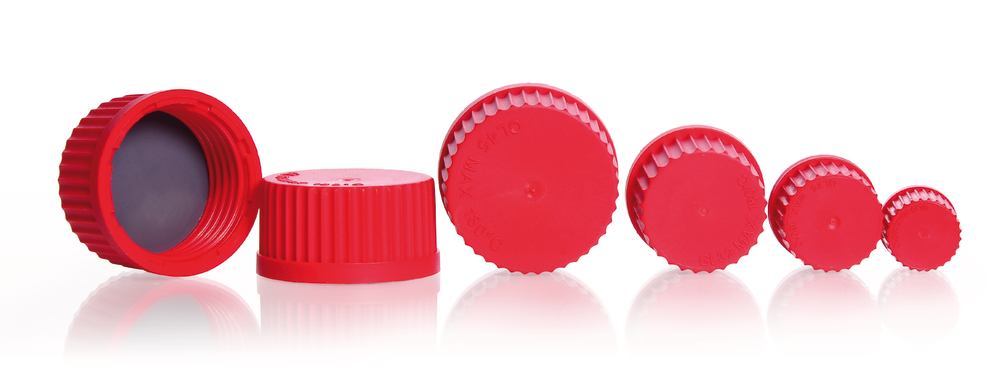 Screw caps made of PBT, red, GL 14, Ø 20 x H 17 mm, 10 unit(s) - Luminix Health
