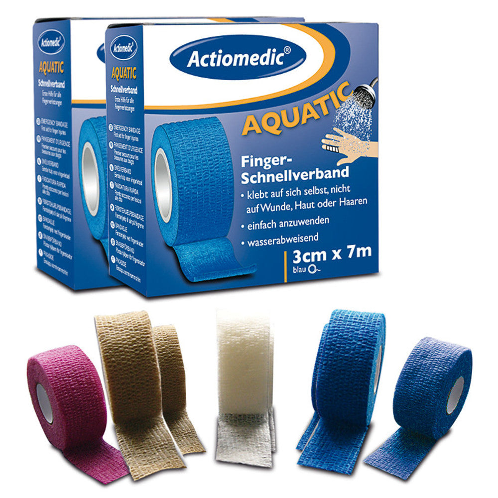 Actiomedic® AQUATIC first aid dressings, blue, roll size 3 cm x 7 m, 4 unit(s) - Luminix Health