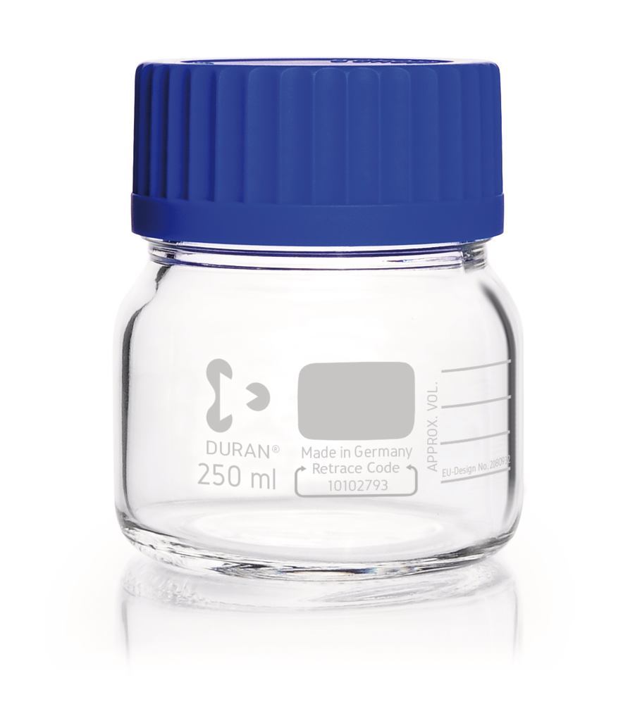 Wide-neck screw thread bottles DURAN®, clear glass, 0.25 l, GLS 80 thread - Luminix Health