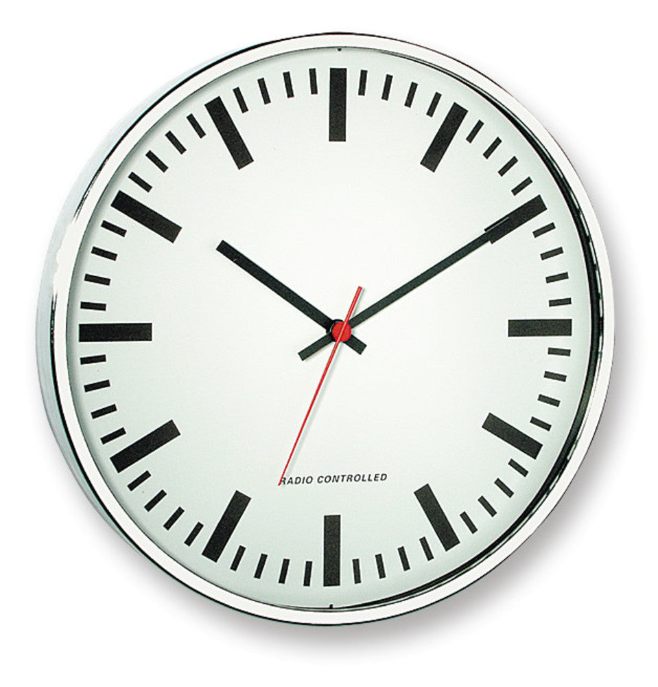Radio-controlled wall clock, chrome, case-Ø 300 mm, depth 45 mm, 1 unit(s) - Luminix Health