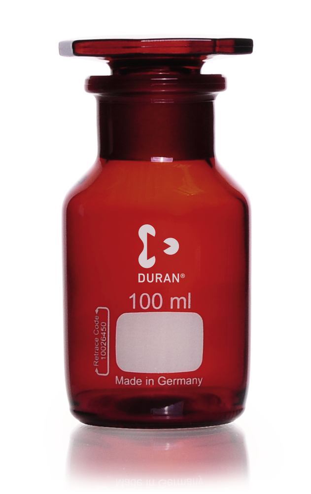 Wide neck storage bottle, glass stopper, DURAN®, amber, 100 ml, 1 unit(s) - Luminix Health