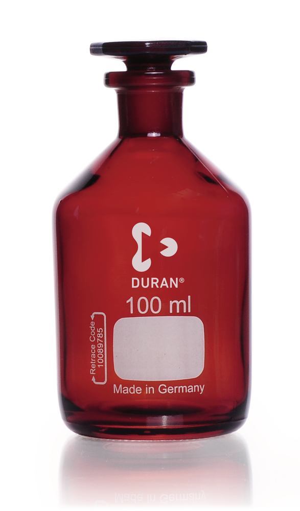 Narrow neck storage bottl., glass stopp., DURAN®, amber glass, 100 ml, 1 unit(s) - Luminix Health