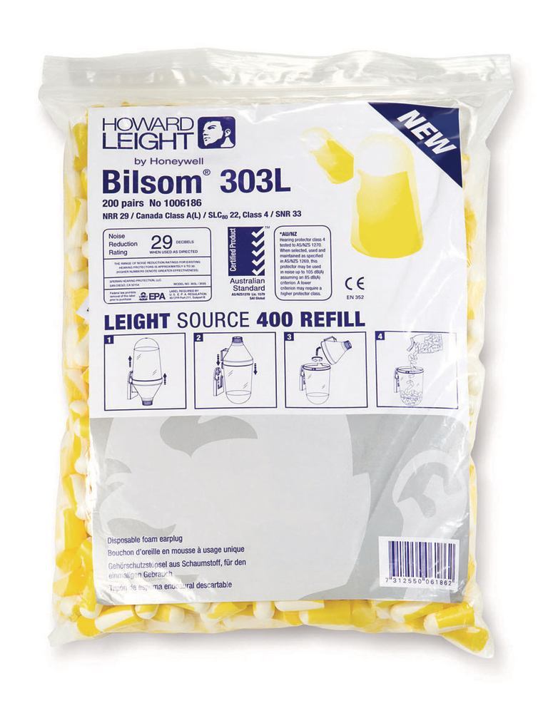 Ear plugs Bilsom 303L, refill pack, for dispenser for wall attachm., PU-foam - Luminix Health