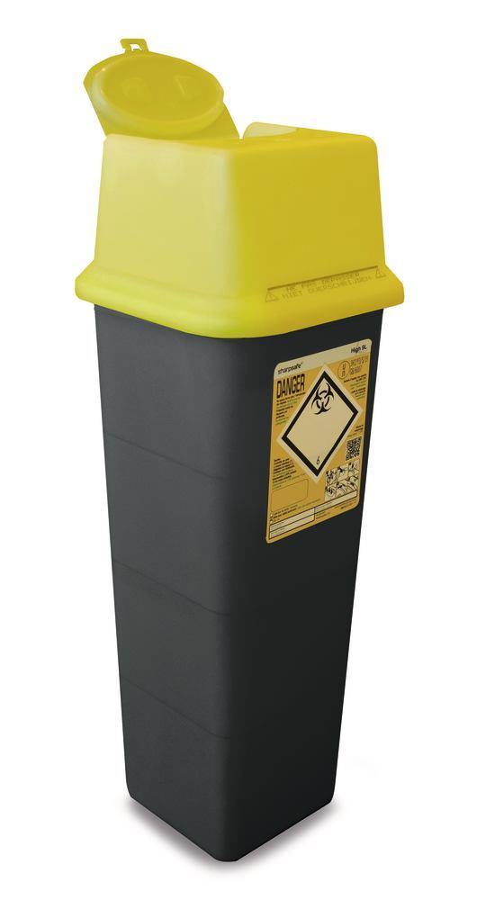 Sharpsafe®-waste disposal bins, PP, 9h l, L 175 x W 175 x H 498 mm, 5 unit(s) - Luminix Health