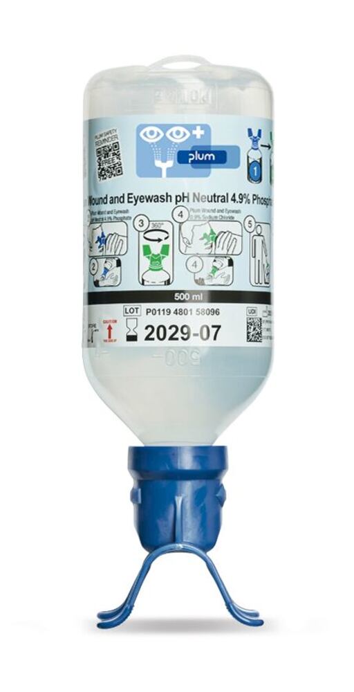 Plum pH Neutral wound and eye wash, 4.9% phosphate, 500 ml DUO