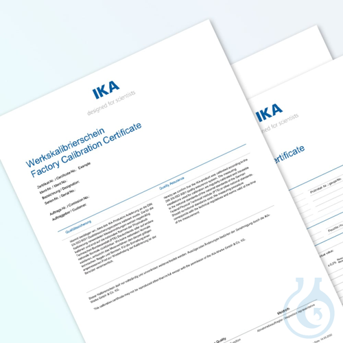 Factory Calibration Certificate, for bioprocessing equipment