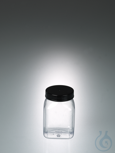 Wide-necked box, square, PVC transp., 200ml, w/cap