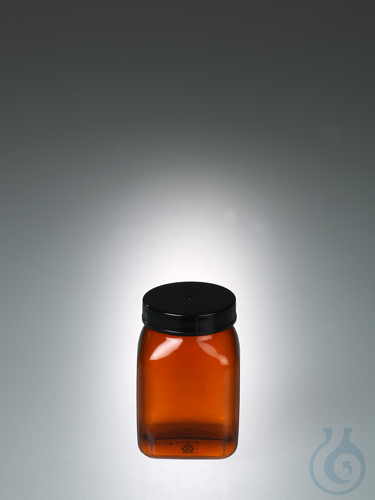 Wide-necked box, square, PVC amber, 200 ml, w/ cap