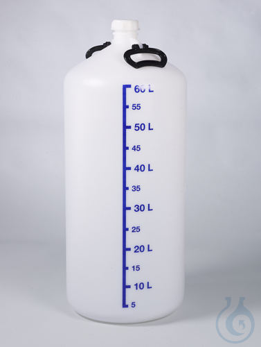 Storage bottle w/o thread. con., HDPE, 60l, w/ cap