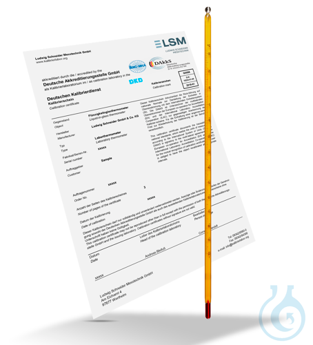 Laboratory thermometer, -10+50:0.1 °C, yellow round, ID total, TL 420 mm, DAkkS