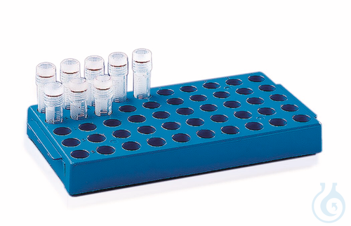 Rack for cryogenic tubes, PP, stackable, blue, for 50 cryogenic tubes