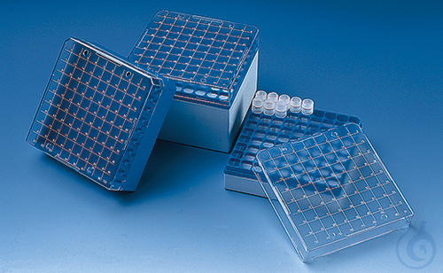 Storing box PC f.cryogen.tubes stackable, f. 3, 4 + 5 ml blue for 81 cryogen.tub