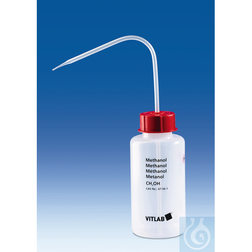 VITsafe safety-wash-bottle, PE-LD, 500 ml, Methanol, narrow-mouth, with