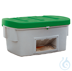Grit container with dispensing hatch PE green V=550 L, 1400x1070x750