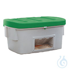 Grit container with dispensing hatch PE green V=100 L, 975x705x460