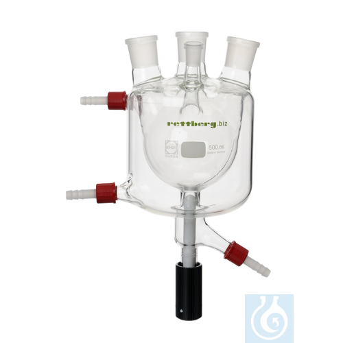 4-neck flask, 500 ml, temp.-jacket, mn size 29, sn 2x size 29, 1x size 14,5