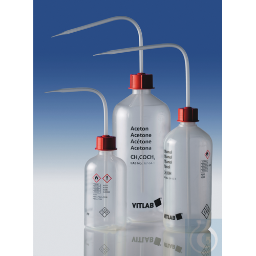 VITsafe safety-wash-bottle, PP, 250 ml, Acetone, narrow-mouth, with VENT-CAP, GL