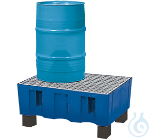 Sump pallet PE blue grid galv. feet construc. V=60L, 725x525x320