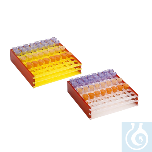 neoRack® Reaktionsgefäßgestell zusammensteckbar rot/gelb, PP, 8 x 8 Gefäße 12 mm