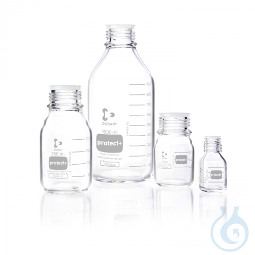 DURAN® Laboratory glass bottle GL 45, clear, protect+ plastic coated (PA12),