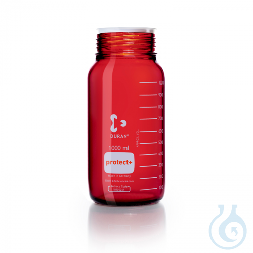 DURAN® Laboratory glass bottle GLS 80, Amber, protect+ plastic coated (PA12),