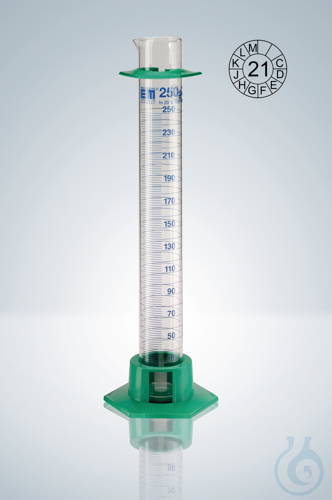 MEASURING CYLINDER A CC 25 ML, RING GR, POLY BASE, BLUE. GRAD