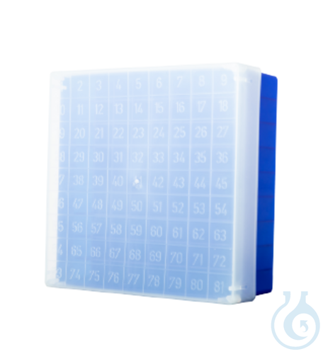 neoLabLine neoBox 81 plus, Kryobox,133x133x53 mm (L x B x H), Unterteil blau, De