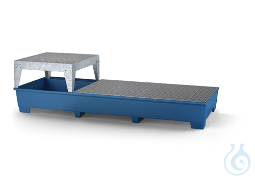 IBC-station steel lam. blue grid galv. feet construc. V=1000L, 3280x1300x883