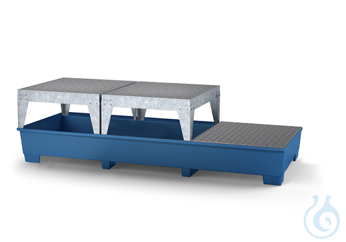 IBC-station steel lam. blue grid feet construc. V=1000L, 3280x1300x883