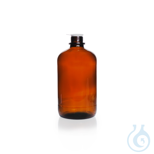 Screw-Top Round Bottle, soda-lime, amber, narrow mouth, high form, DIN thread