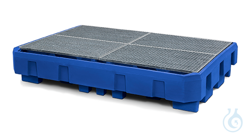 IBC station PE blue grid galv. forklift accessible V=1000L, 2460x1800x460