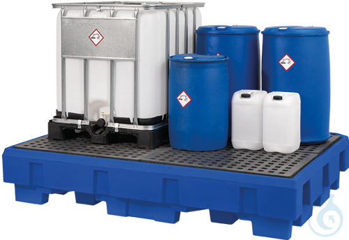 IBC station PE blue grid forklift accessible V=1000L, 2460x1800x485