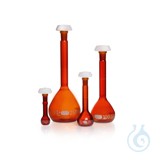 DURAN® Volumetric Flask, Class A, amber, CoC and batch certificate, white print