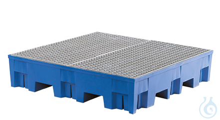 Sump pallet PE-HD blue grid galv. forklift accessible V=255L, 1235x1235x275