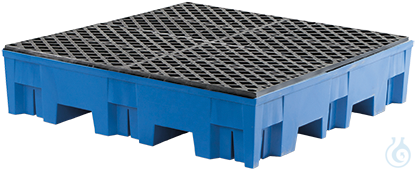 Sump pallet PE blue grid PE forklift accessible V=255L, 1235x1235x305