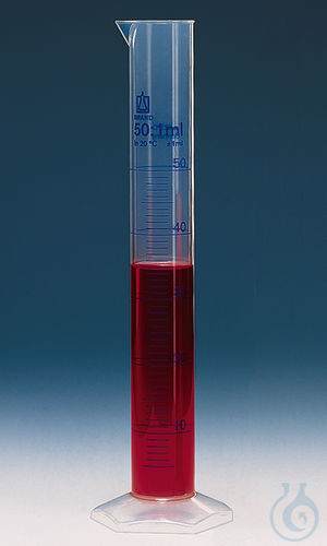 Grad. cylinder tall form, 50 ml: 1 ml PP grad. in blue