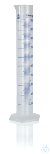 Grad. cylinder tall form, 1000 ml:10 ml PP grad. in blue