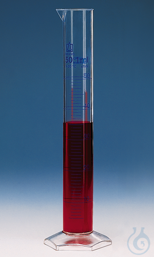 Grad. cyl. tall form A cert. batch cert., 500 ml: 5 ml, PMP, grad. in blue